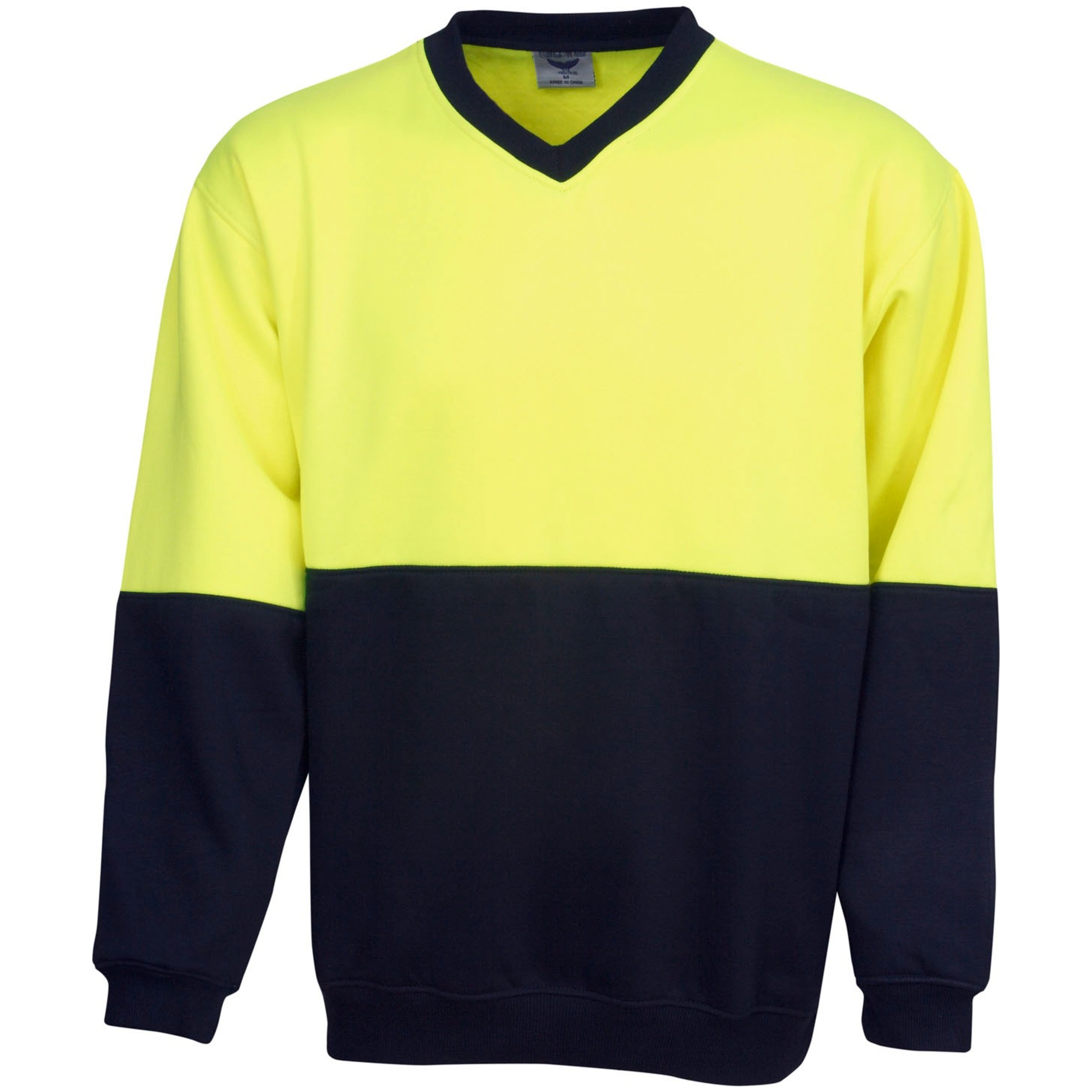 High Vis Yellow / Navy front Hi Vis Fleecy V-Neck Sweat | BW-F82
