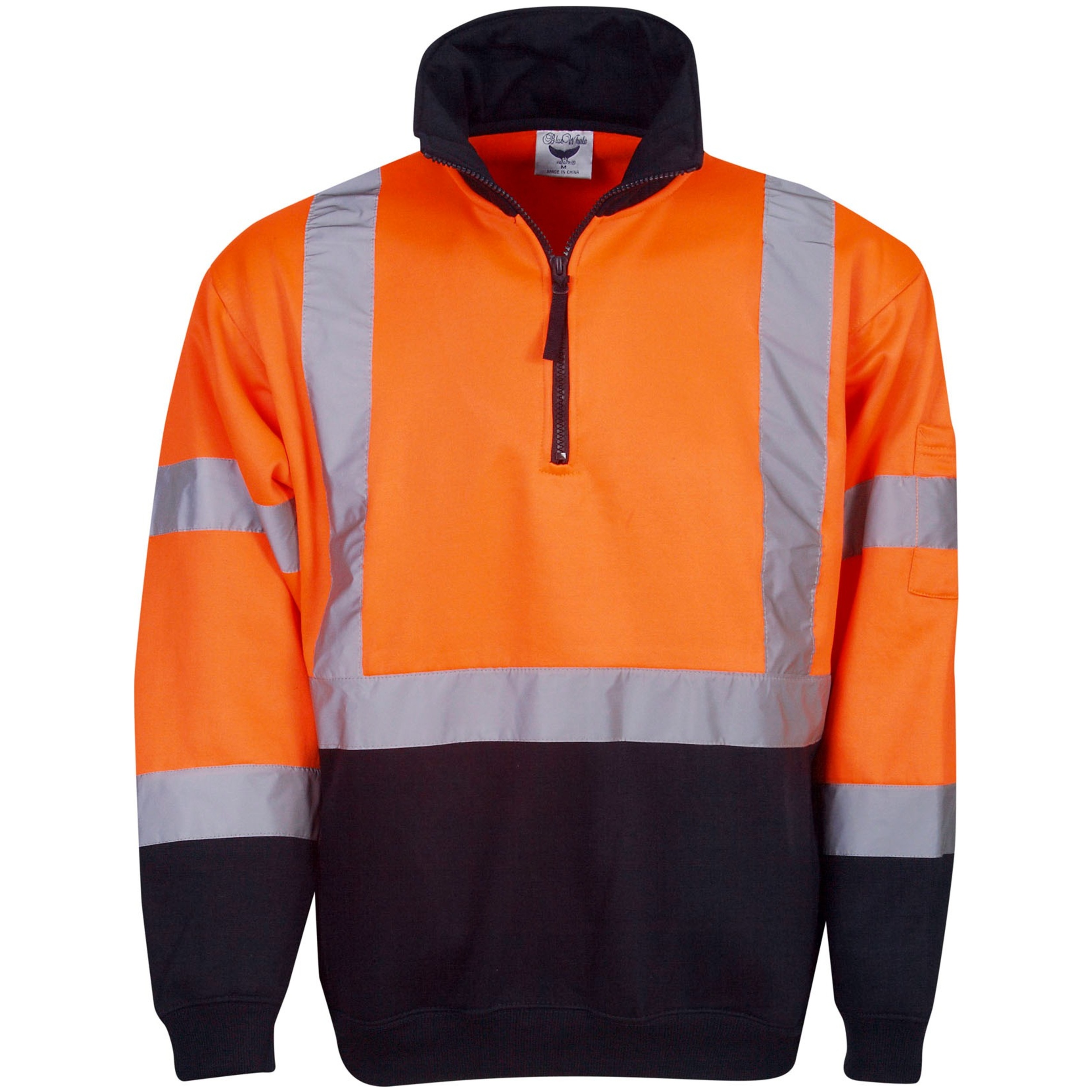 High Vis Orange / Navy front Hi Vis Day/Night Half-Zip Fleecy Jumper | BW-F95