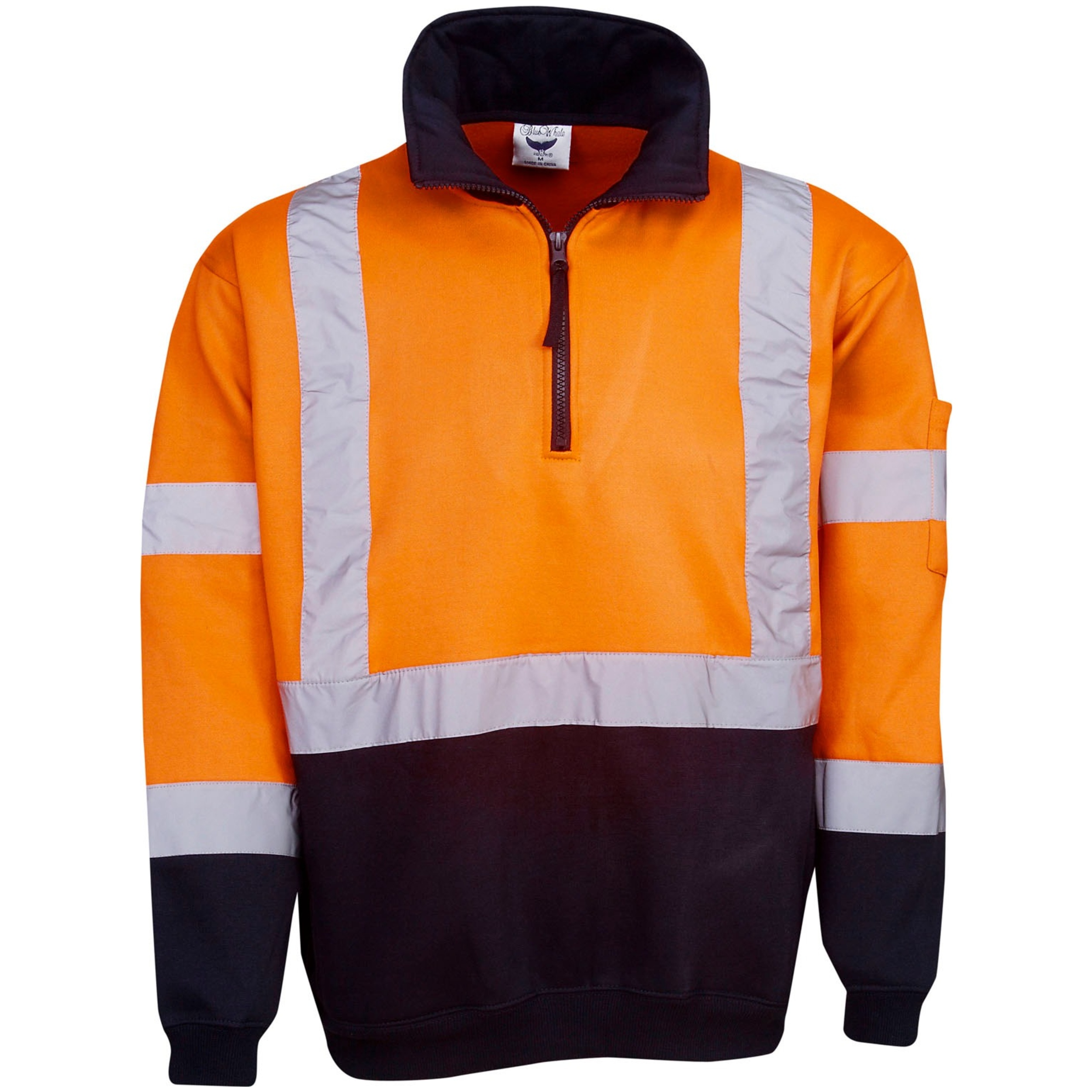 High Vis Orange / Navy front Hi Vis Day/Night Half-Zip Fleecy Jumper with X Back | BW-F96